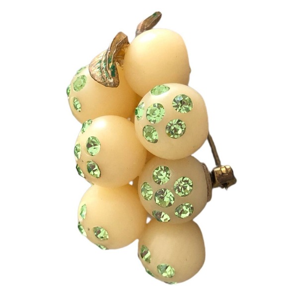 Austria Forbidden Fruit Acrylic Green Crystal Grape Cluster Brooch Pin - Picture 4 of 10